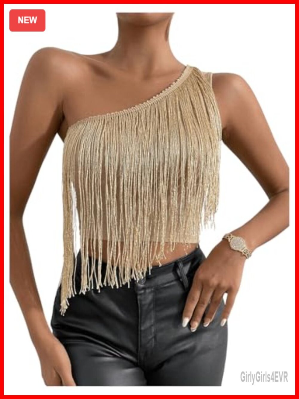 Women's Tassel Fringe Trim One Shoulder Sleeveless Party Tank Top